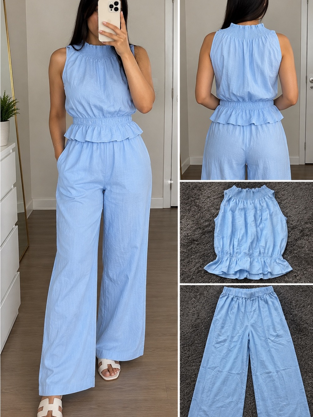 Light Blue Sleeveless Jumpsuit with Ruffle Waist